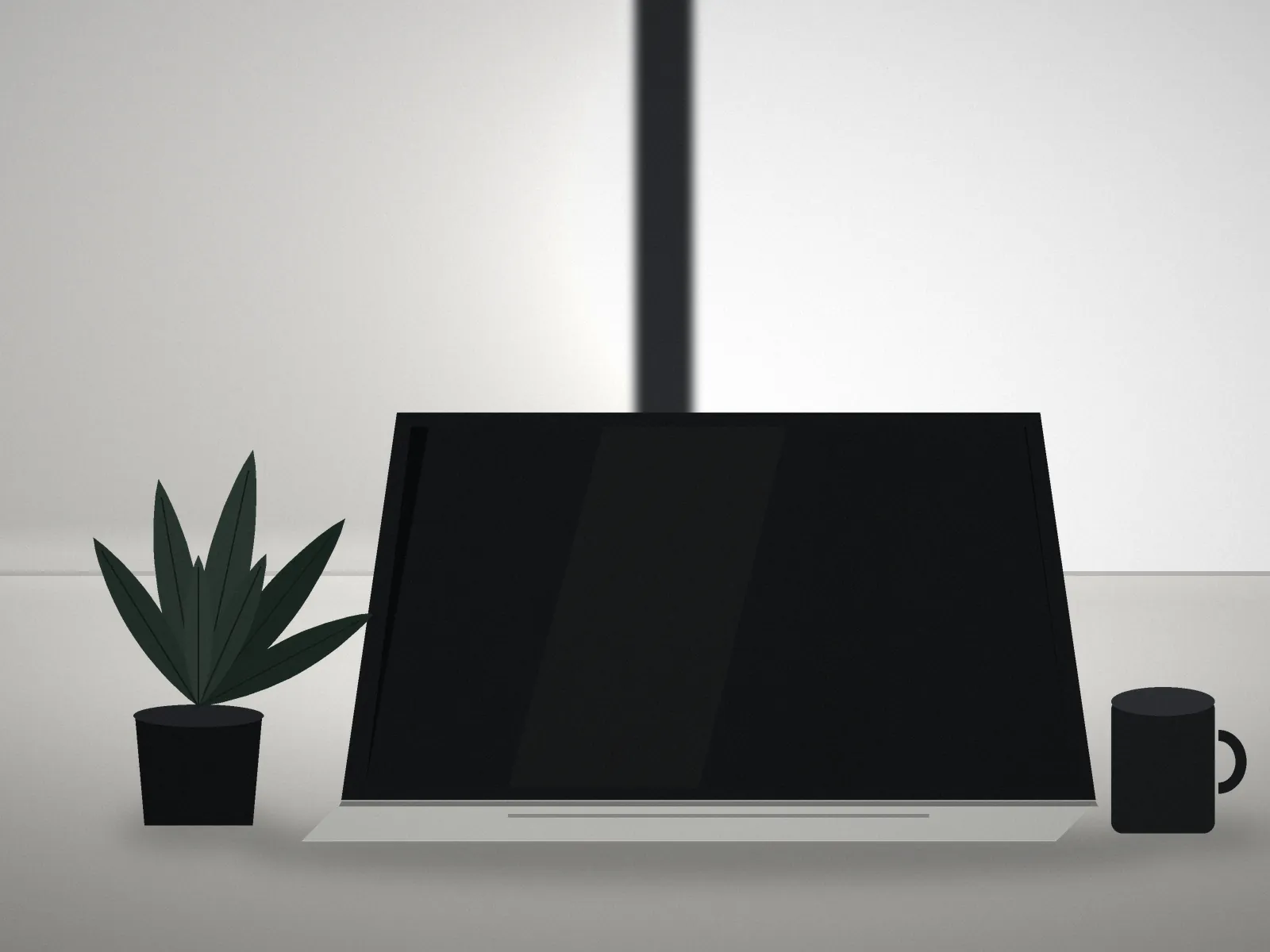 Mesa de trabalho com notebook e uma planta, simbolizando o dia a dia de um negócio
